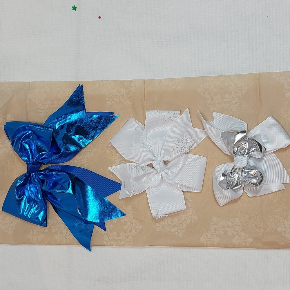 Winter Specialty/ Grosgrain•Lame' Hair Bows☆Set of 3